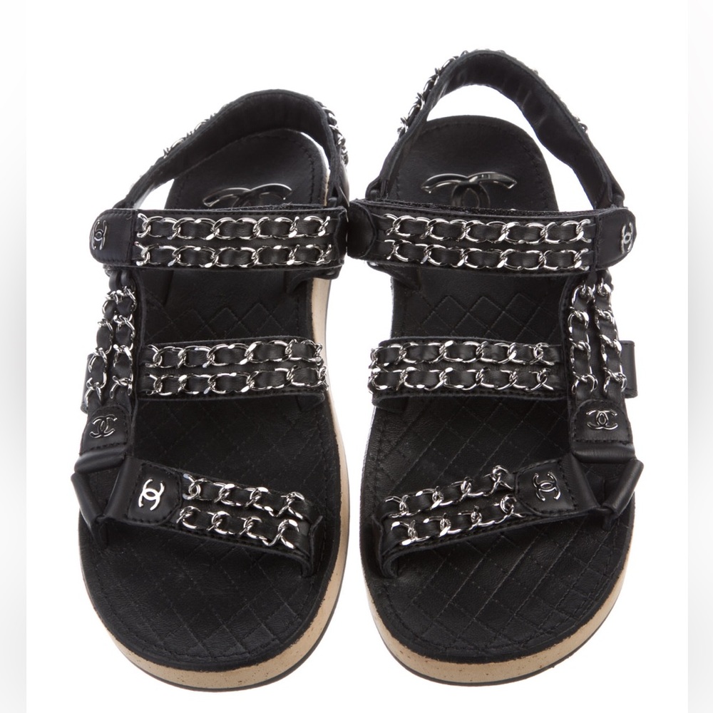 Chanel Interlocking CC Logo Leather Sandals